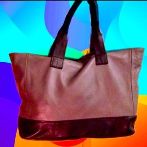 Two Tone Pebble Grain Leather Tote
